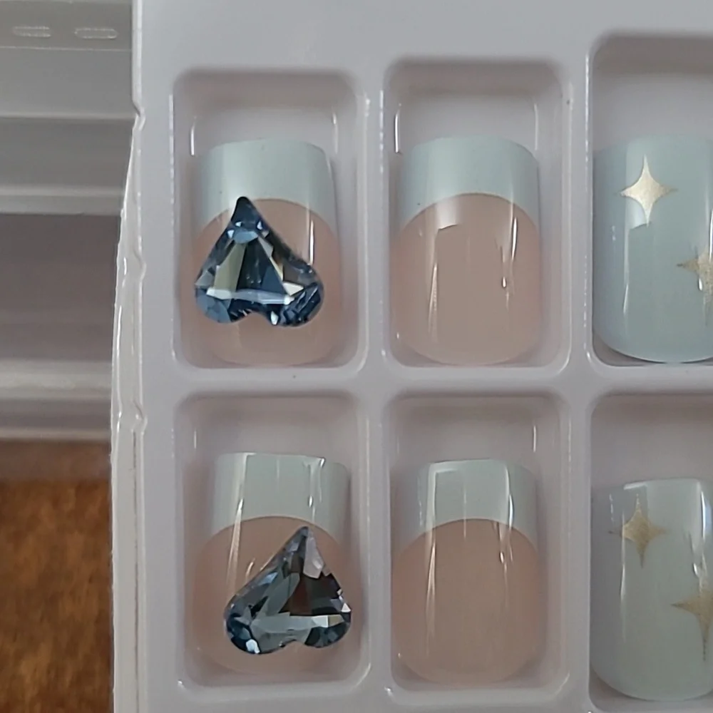 2/$16 3D Rhinestone Stars Hearts Plaid Press On Nails